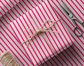 Trendy Colors Wrapping Paper: Fuchsia Pale Pink French Stripe Gift Wrap