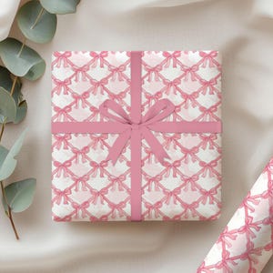 Pink Bows Gift Wrapping Paper: Watercolor Toile Design