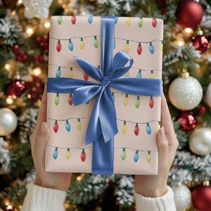 Holiday Wrapping Paper - Christmas Lights Gift Wrap, Festive Xmas Gift Wrapping