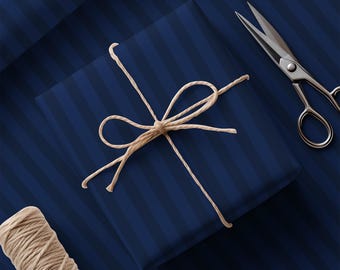 Navy Blue Striped Wrapping Paper: Elegant Gift Wrap