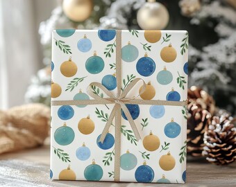 Holiday Wrapping Paper - Christmas Ornament Gift Wrap, Festive Gift Wrapping