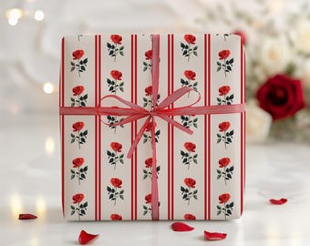 Floral Wrapping Paper - Red Rose Design Gift Wrap