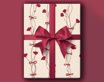 Red Floral Vine Toile Gift Wrap: Valentine's Day Wrapping Paper