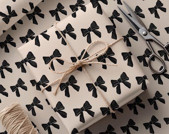 Black Bow Toile Wrapping Paper: Elegant Wedding, Birthday Gift Wrap