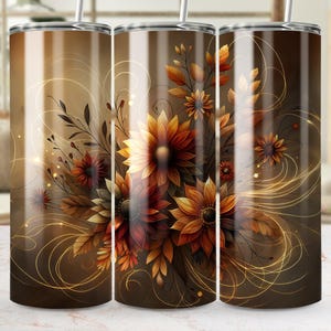 Autumn Floral Digital Tumbler Wrap, Seamless 20oz Sublimation Design, Fall Flower Tumbler, Gift Idea, Trending Tumbler Design