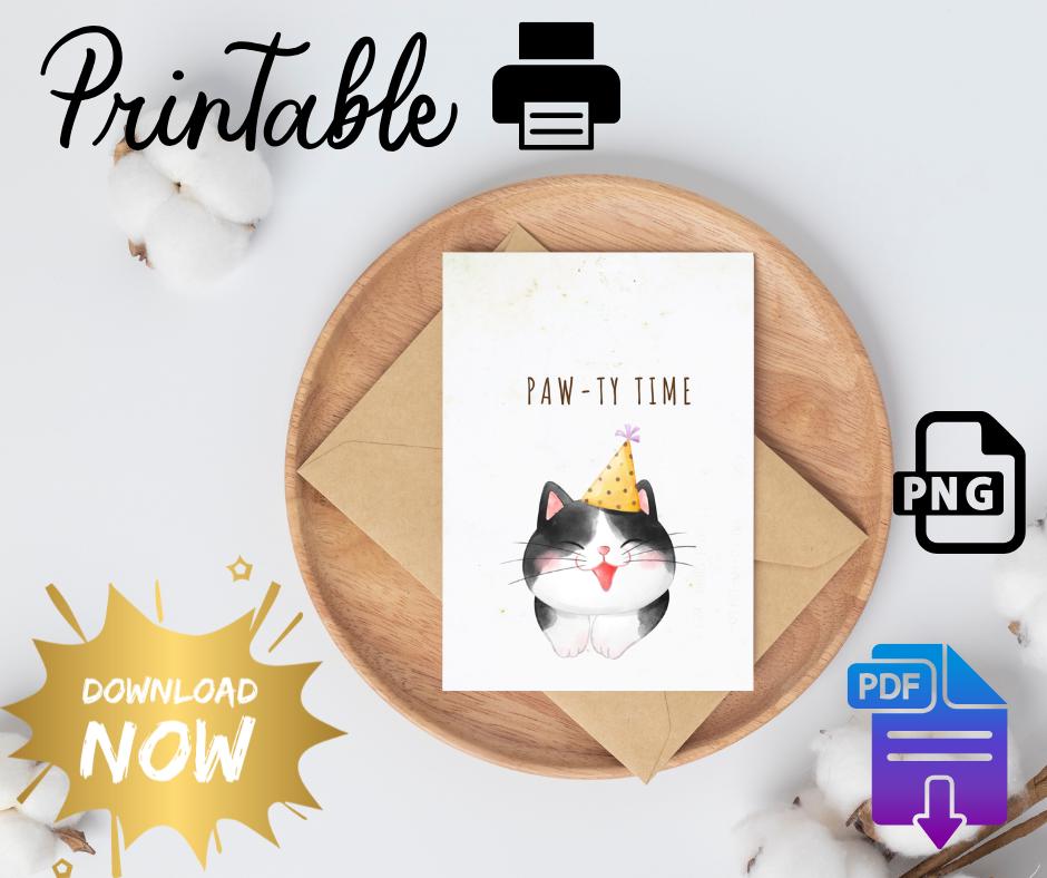 Printable Cute Cat Funny Birthday Card 5x7 Minimalist - Etsy