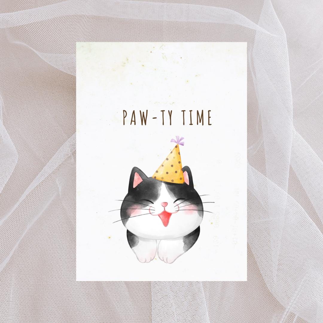 Printable Cute Cat Funny Birthday Card 5x7 Minimalist - Etsy