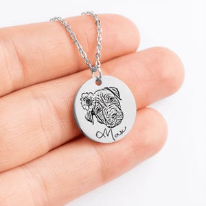 Personalized Pet Portrait Necklace, Custom Laser Engraved Cat Necklace with Photo or Name, Memorial Jewelry Customized Gifts for Dog Mum