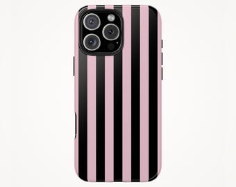 Catwalk: Pink and Black Striped Tough Phone Case