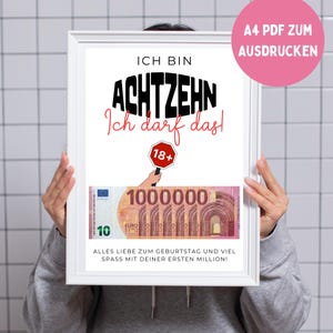 Birthday cash gift, your first million, creative money gifts, 18th birthday, last-minute gift to print yourself, PDF