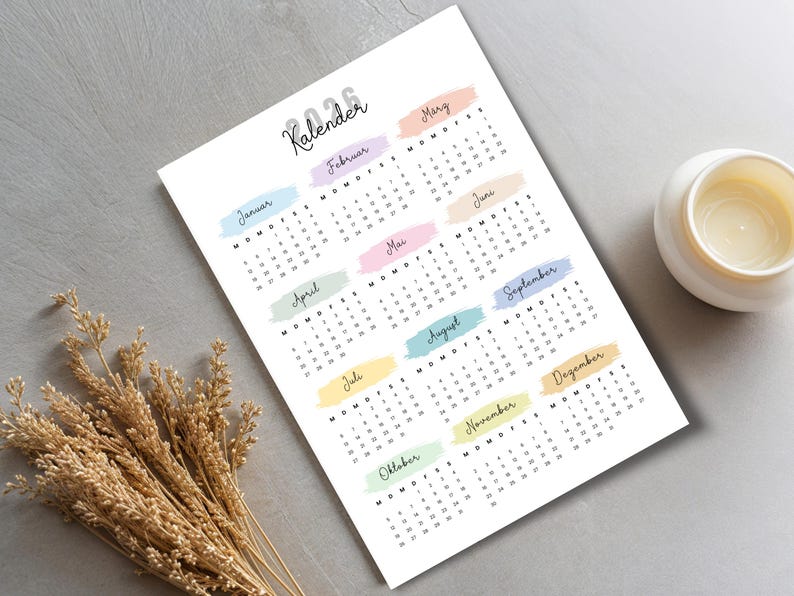 Kalender 2026 zum Ausdrucken und selbst gestalten | Jahreskalender