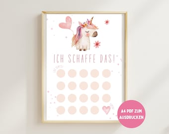 Reward chart for children, motivation chart, I can do it, reward system, reward plan for children, potty training, download pdf unicorn