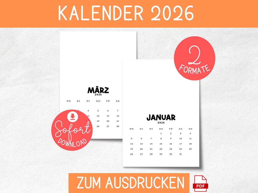 Kalender 2026 zum Ausdrucken und selbst gestalten | Jahreskalender