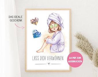 Voucher sjabloon voor een wellnessdag | PDF-download | Geldgeschenk voor wellness & ontspanning | Cadeau-idee voor vriendin, vrouw, verjaardag, spavoucher