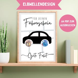 Printsjabloonvoucher, cadeau voor rijbewijs, rijschoolvoucher, geldcadeau, verjaardag direct downloaden, PDF-auto, rijles