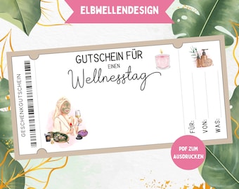 Voucher sjabloon voor een wellnessdag | PDF-download | Geldgeschenk voor wellness & ontspanning | Cadeau-idee voor vriendin, vrouw, verjaardag, spavoucher