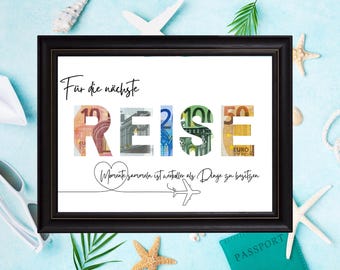 Printable voucher template, gift for the next trip, vacation, travel voucher, cash gift for a birthday, instant download PDF travel voucher