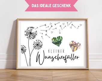 Money gift for birthday, creative money gift, wish fulfiller birthday gift money, birthday card last minute gift, download