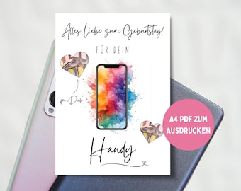 Birthday money gift, smartphone | Phone voucher | Printable mobile phone gift | Give money as a birthday present PDF 20 30 18