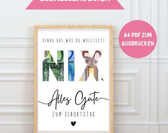 NIX Birthday Money Gift | Exactly what you wanted! Nix | Money Packaging for Birthdays | Instant Download | Printable
