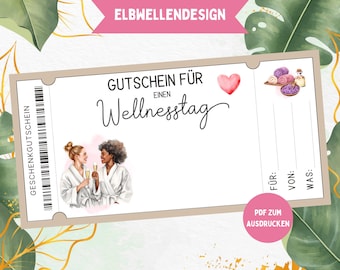 Voucher sjabloon voor een wellnessdag | PDF-download | Geldgeschenk voor wellness & ontspanning | Cadeau-idee voor vriendin, vrouw, verjaardag, spavoucher