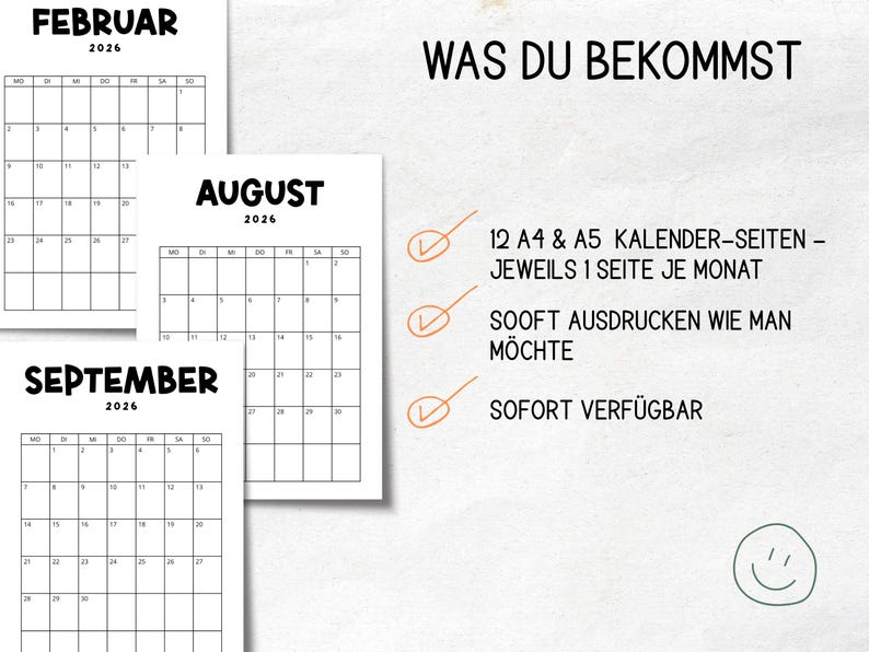 Kalender 2026 zum Ausdrucken und selbst gestalten | Jahreskalender