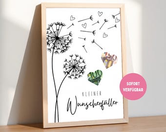 Money gift for birthday, creative money gift, wish fulfiller birthday gift money, birthday card last minute gift, download