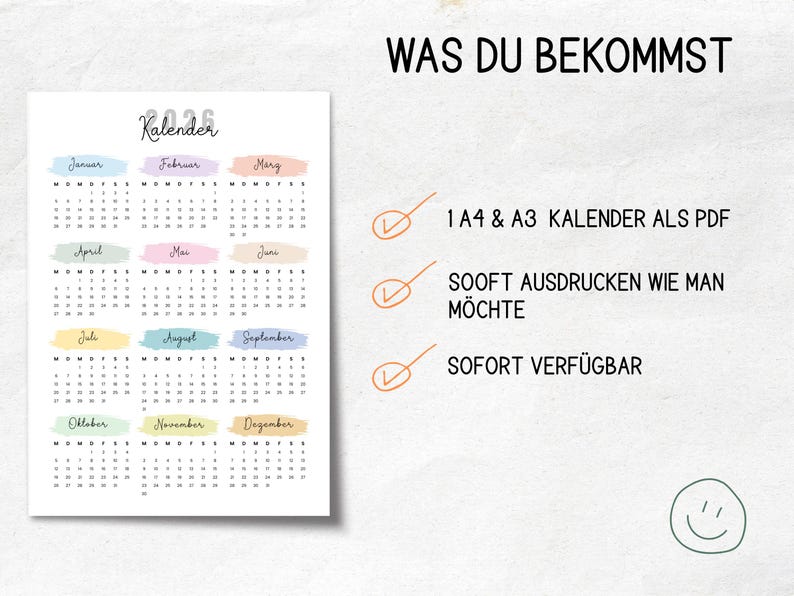 Kalender 2026 zum Ausdrucken und selbst gestalten | Jahreskalender