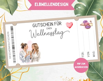 Voucher sjabloon voor een wellnessdag | PDF-download | Geldgeschenk voor wellness & ontspanning | Cadeau-idee voor vriendin, vrouw, verjaardag, spavoucher
