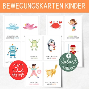 Movement cards for kindergartens (32 designs) | Movement games cards for children in kindergarten & daycare | PDF download A4 preschool morning circle