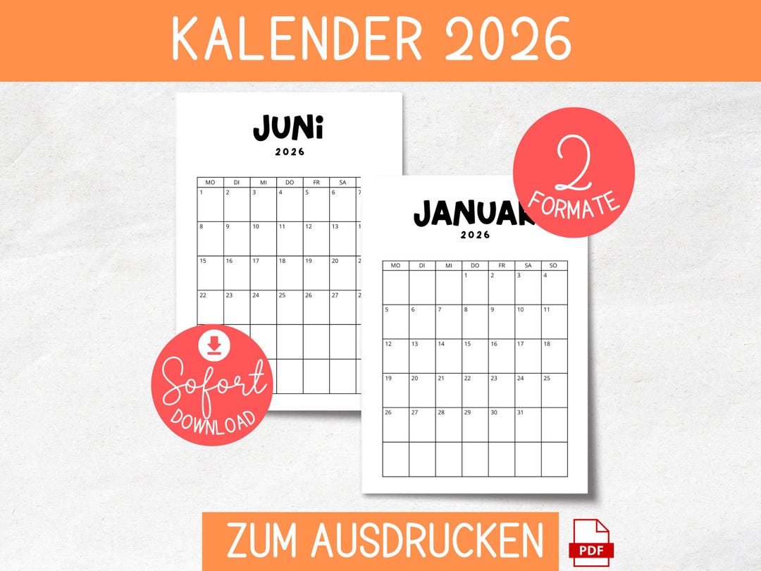 Kalender 2026 zum Ausdrucken und selbst gestalten | Jahreskalender