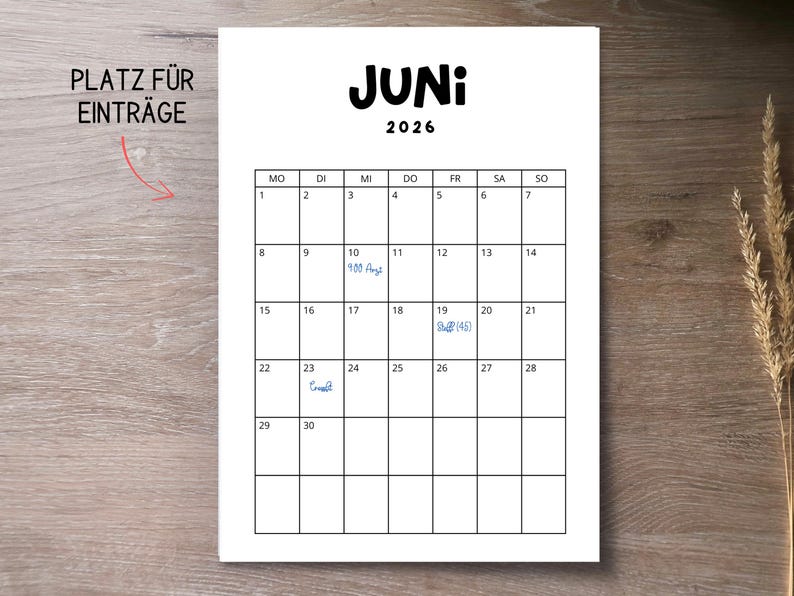 Kalender 2026 zum Ausdrucken und selbst gestalten | Jahreskalender
