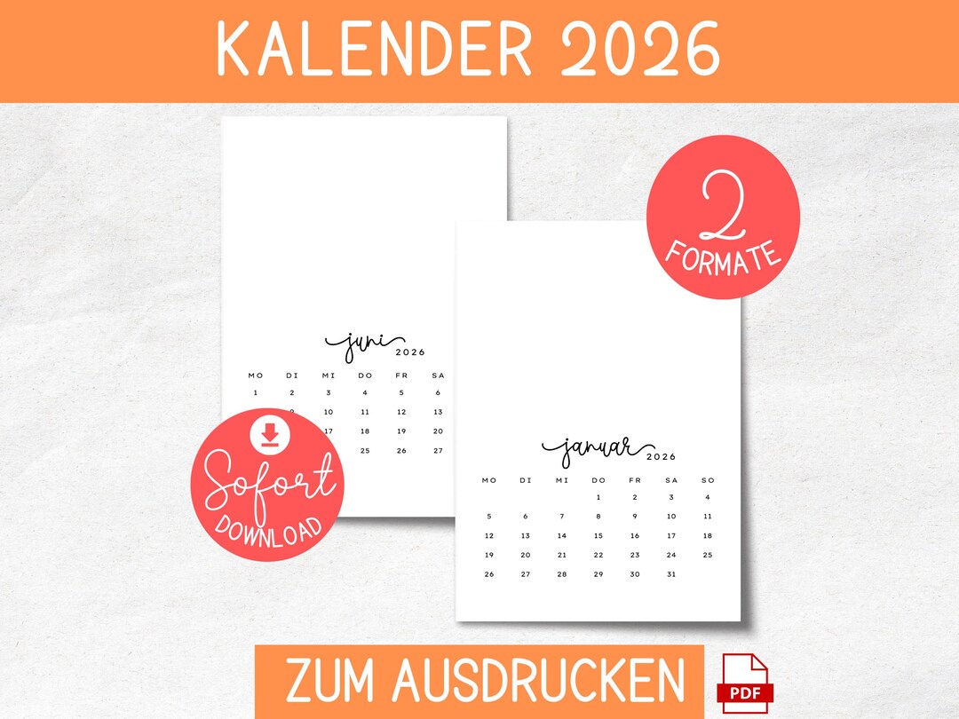 Kalender 2026 zum Ausdrucken und selbst gestalten | Jahreskalender