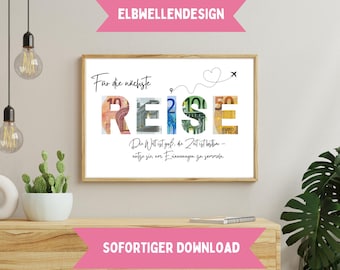 Printable voucher template, gift for the next trip, vacation, travel voucher, cash gift, birthday, instant download, PDF
