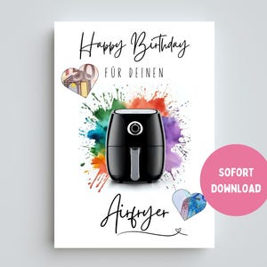 Presentkort till airfryer, födelsedagspresentidé, kontantgåva, födelsedagspresent i sista minuten, gör-det-själv-mall, PDF, nedladdning