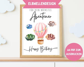 Print template voucher, gift for the next trip, vacation, travel voucher, cash gift, birthday, instant download, PDF