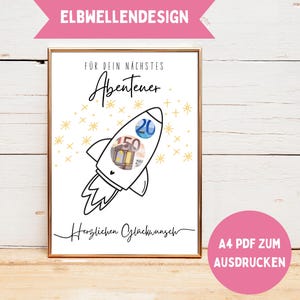 Geld cadeau voor verjaardag, creatief geld cadeau wensvervuller verjaardagscadeau geld, verjaardagskaart last minute cadeau, downloaden