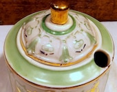 Victorian Mint Green and Gold German Porcelain Ink Well