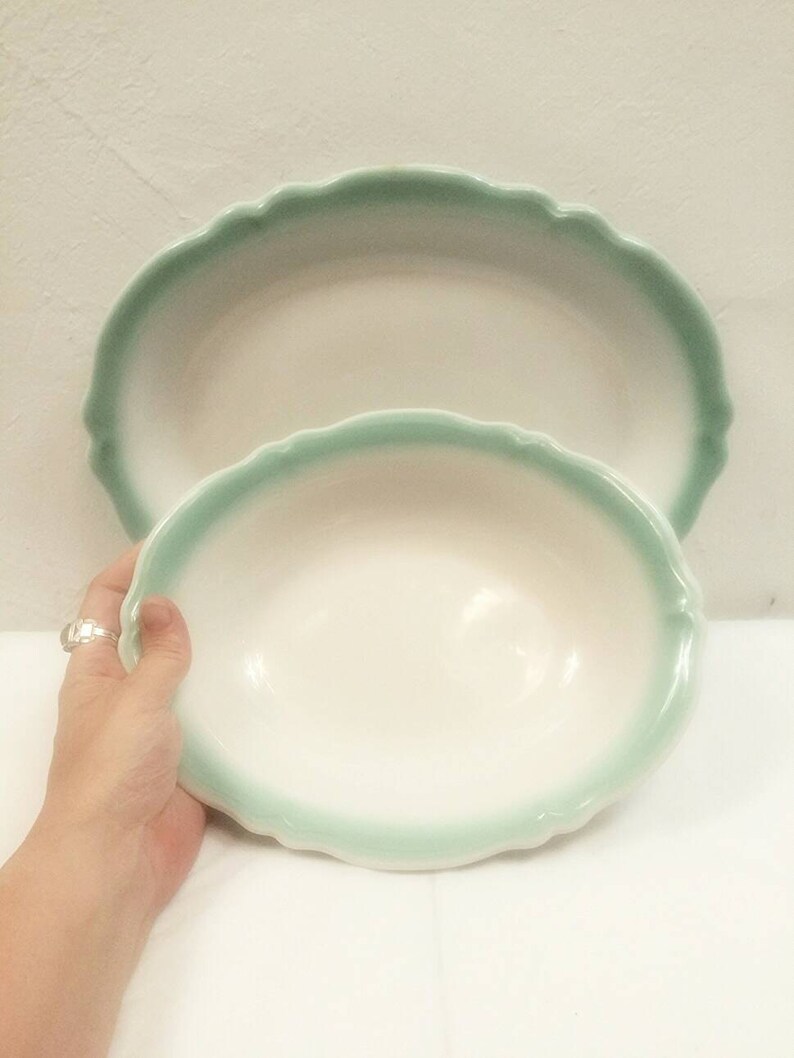 Mid Century Seafoam Mint Green Shenango China Serving Bowl and Platter