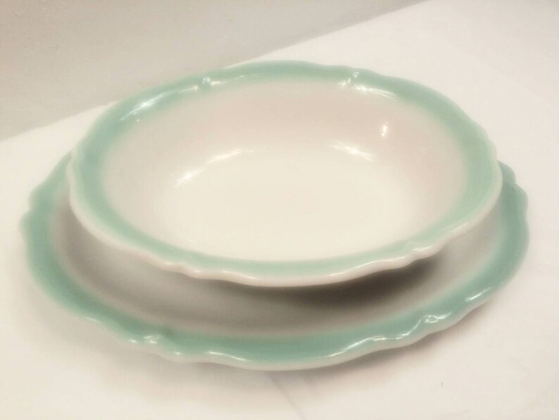Mid Century Seafoam Mint Green Shenango China Serving Bowl and Platter