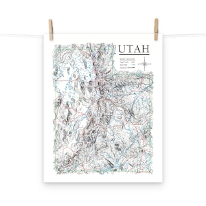 Carte topographique dessinée à la main de l'Utah - Poster