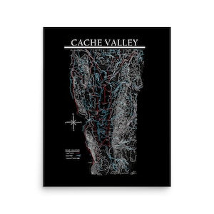 Poster mat Carte dessinée à la main de Cache Valley - Noir