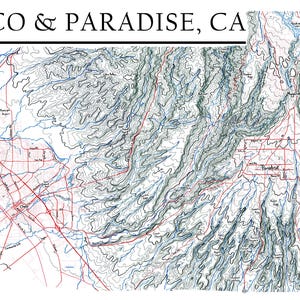 Hand Drawn Topographic Map of Chico and Paradise CA - Poster