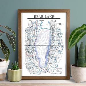 Carte dessinée à la main de Bear Lake - Poster encadré