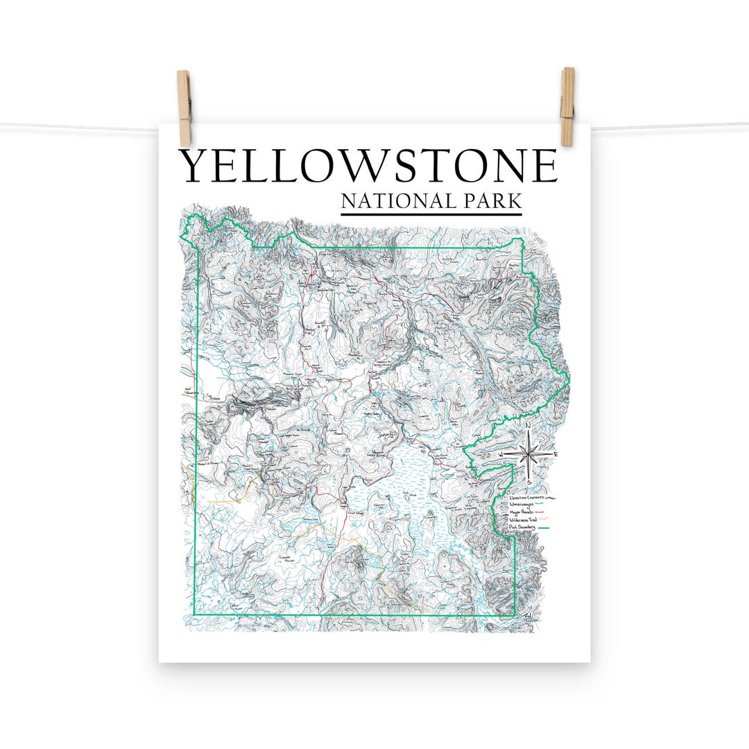 Yellowstone National Park Hand Drawn Topographic Map - Poster - Etsy