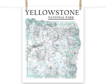 Yellowstone National Park Hand Drawn Topographic Map - Poster