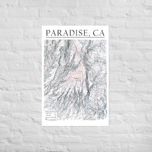 Mappa topografica disegnata a mano di Paradise, CA - Poster