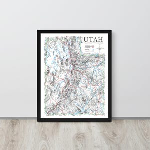 Utah Hand Drawn Topo Map - Framed poster