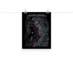 Handgetekende topokaart Utah Valley - poster