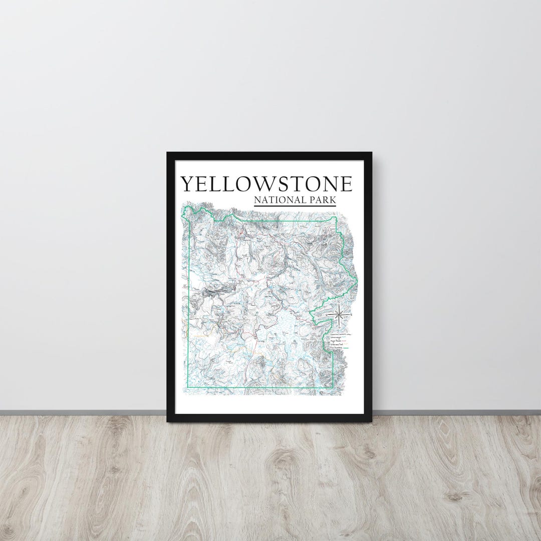 Yellowstone National Park Hand Drawn Topographic Map - Framed Poster - Etsy
